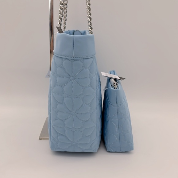 Kate Spade Spade Flower Quilted Fabric Medium Tote & Cosmetic Pouch Montauk Blue - Picture 3 of 16